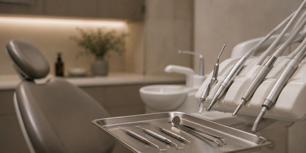 Dental instruments laid out in a treatment room