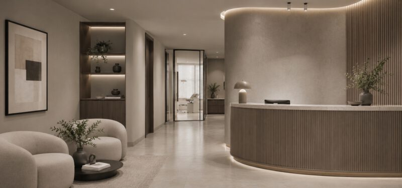 The reception area of a dental practice