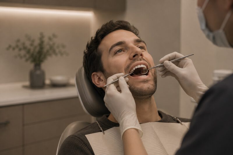 A patient having a dental check-up