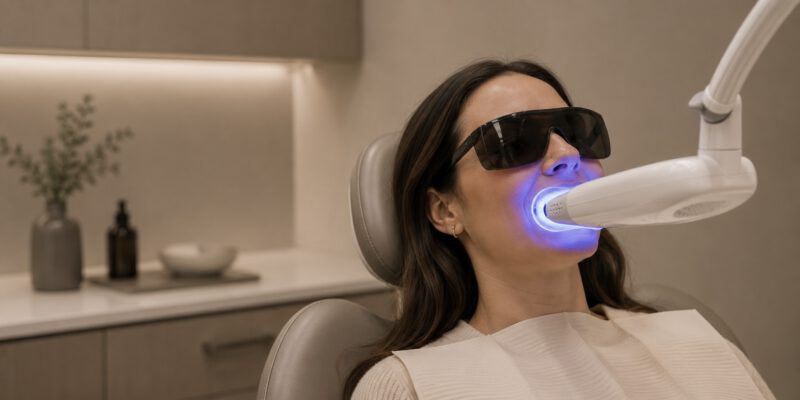 A patient having teeth whitening treatment